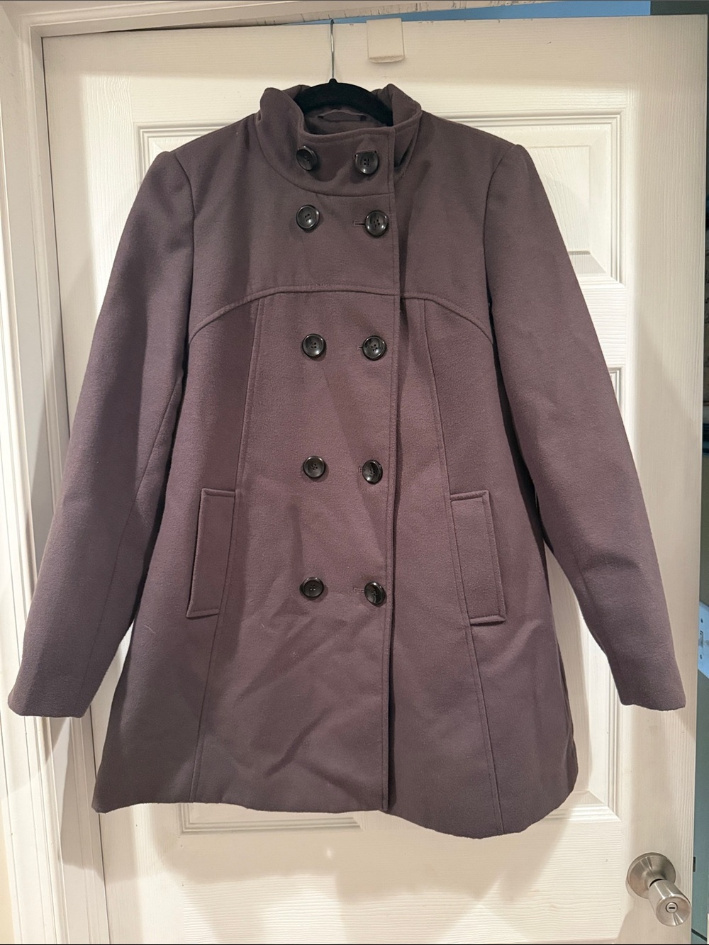 New York & Company Double-Breasted Pea Coat in Dusty Mauve